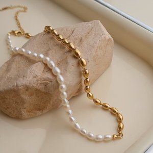 NEW 18K Gold Plated Fresh Water Pearl Necklace x